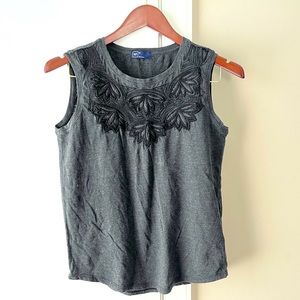 Gray embroidered tank top
